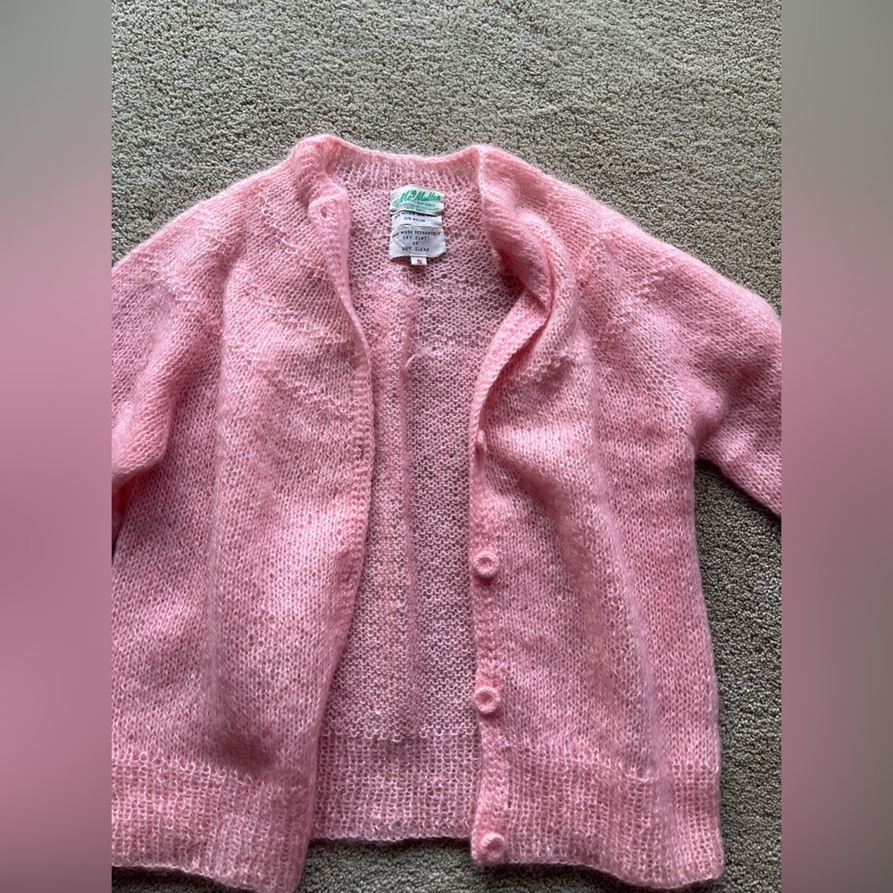 Vintage 1970’s pink mohair, wool and nylon  blend cardigan